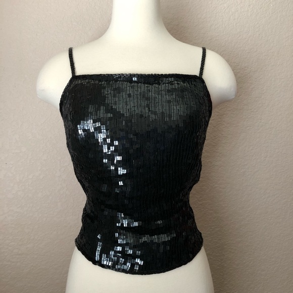 🚫 SOLD VTG Beaded/Sequined Black Top w/ Tie Back - Picture 2 of 10